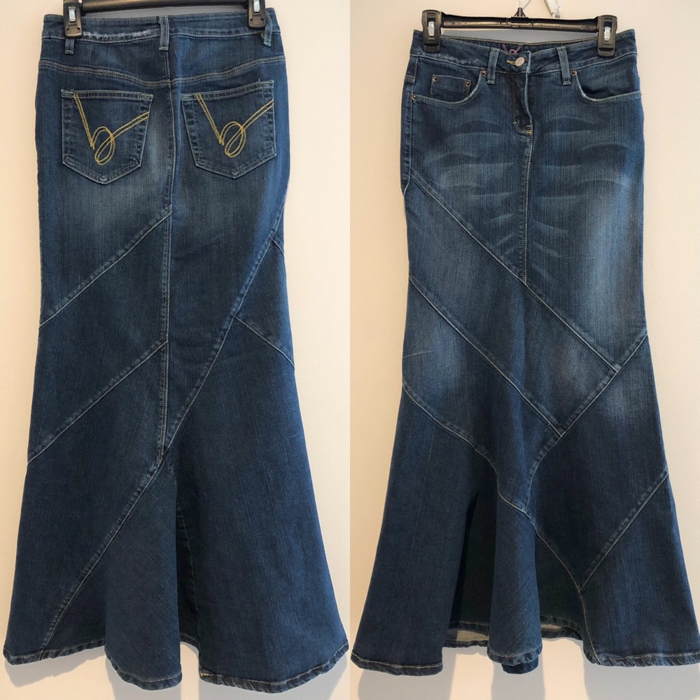 bebe Dark Blue Denim Maxi Skirt